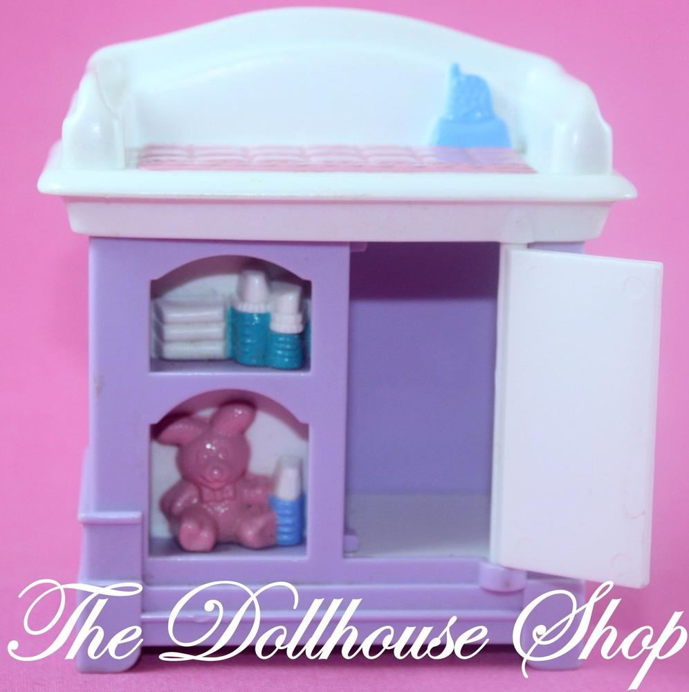 Fisher Price Loving Family Dollhouse Purple Baby Doll Changing Table Nursery-Toys & Hobbies:Preschool Toys & Pretend Play:Fisher-Price:1963-Now:Dollhouses-Fisher-Price-Baby,Dollhouse,Fisher Price,Loving Family,Nursery Room,Used-The Dollhouse Shop