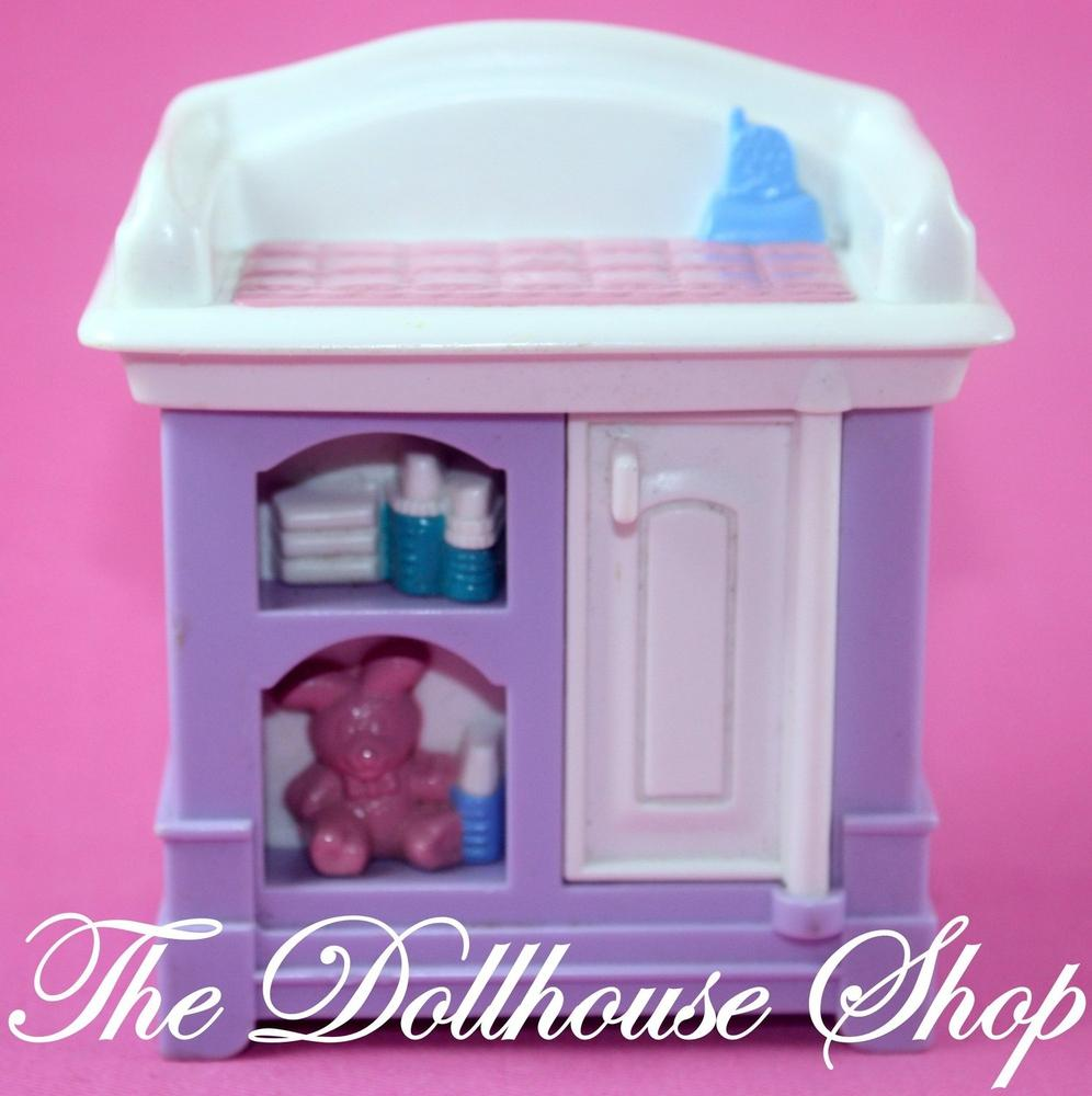 Fisher Price Loving Family Dollhouse Purple Baby Doll Changing Table Nursery-Toys & Hobbies:Preschool Toys & Pretend Play:Fisher-Price:1963-Now:Dollhouses-Fisher-Price-Baby,Dollhouse,Fisher Price,Loving Family,Nursery Room,Used-The Dollhouse Shop
