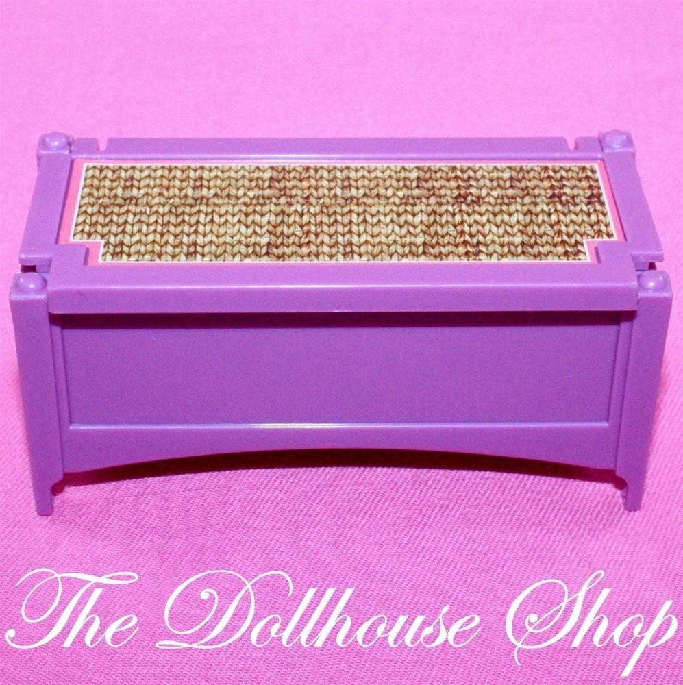Fisher Price Loving Family Dollhouse Purple Blanket Box Hope Chest Doll Bedroom-Toys & Hobbies:Preschool Toys & Pretend Play:Fisher-Price:1963-Now:Dollhouses-Fisher-Price-Bedroom,Dollhouse,Fisher Price,Kids Bedroom,Loving Family,Used-The Dollhouse Shop