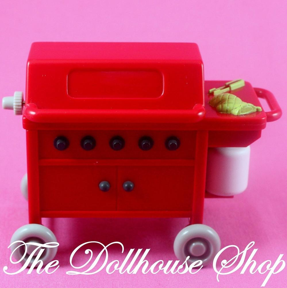 Fisher Price Loving Family Dollhouse Red Barbecue BBQ Grill Outdoor Fun-Toys & Hobbies:Preschool Toys & Pretend Play:Fisher-Price:1963-Now:Dollhouses-Fisher-Price-Backyard Fun,Dollhouse,Fisher Price,Loving Family,Outdoor Furniture,Used-The Dollhouse Shop