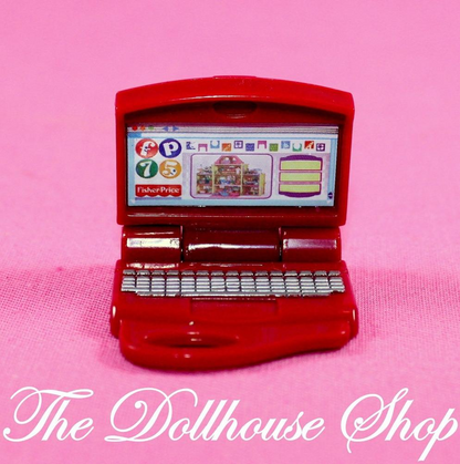 Fisher Price Loving Family Dollhouse Red PC Computer Doll Laptop Office Notebook-Toys & Hobbies:Preschool Toys & Pretend Play:Fisher-Price:1963-Now:Dollhouses-Fisher-Price-Dollhouse,Fisher Price,Kids Bedroom,Living Room,Loving Family,Office,Used-The Dollhouse Shop