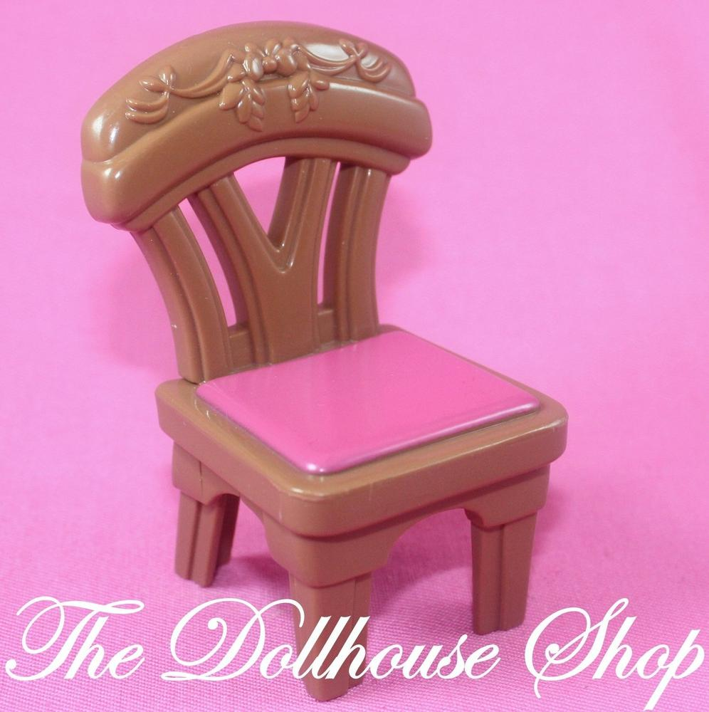 Fisher Price Loving Family Dollhouse Replacement Brown Dining Chair Seat Table-Toys & Hobbies:Preschool Toys & Pretend Play:Fisher-Price:1963-Now:Dollhouses-Fisher-Price-Brown,Chairs,Dining Room,Dollhouse,Fisher Price,Loving Family,Replacement Parts,Used-The Dollhouse Shop
