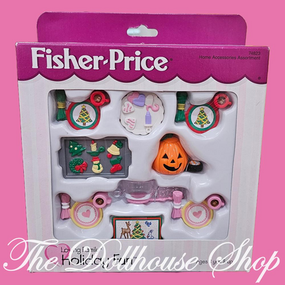 Fisher Price Loving Family Dollhouse Seasonal Holiday Fun Set New-Toys & Hobbies:Preschool Toys & Pretend Play:Fisher-Price:1963-Now:Dollhouses-Fisher-Price-Christmas,Dollhouse,Fisher Price,Food Accessories,Holidays & Seasonal,Loving Family,New,New Boxed Sets-Fisher Price Loving Family Dollhouse Seasonal Holiday Set Includes 2 Christmas Plates, valentine's cookie plate, Christmas cookies, pumpkin, 2 valentine's plates, punch bowl with cups, 2 Christmas placemats. Vintage New Boxed Set for Fisher Price Lovin