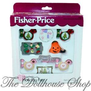 Fisher Price Loving Family Dollhouse Seasonal Holiday Fun Set New-Toys & Hobbies:Preschool Toys & Pretend Play:Fisher-Price:1963-Now:Dollhouses-Fisher-Price-Christmas, Dollhouse, Fisher Price, Food Accessories, Holidays & Seasonal, Loving Family, New, New Boxed Sets-Fisher Price Loving Family Dollhouse Seasonal Holiday Set Includes 2 Christmas Plates, valentine's cookie plate, Christmas cookies, pumpkin, 2 valentine's plates, punch bowl with cups, 2 Christmas placemats. Vintage New Boxed Set for Fisher Pric