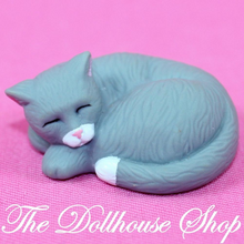 Fisher Price Loving Family Dollhouse Sleeping Gray Pet Kitten Cat Kitty Animal-Toys & Hobbies:Preschool Toys & Pretend Play:Fisher-Price:1963-Now:Dollhouses-Fisher-Price-Animals & Pets,Backyard Fun,Dollhouse,Fisher Price,Gray,Loving Family,Used-The Dollhouse Shop