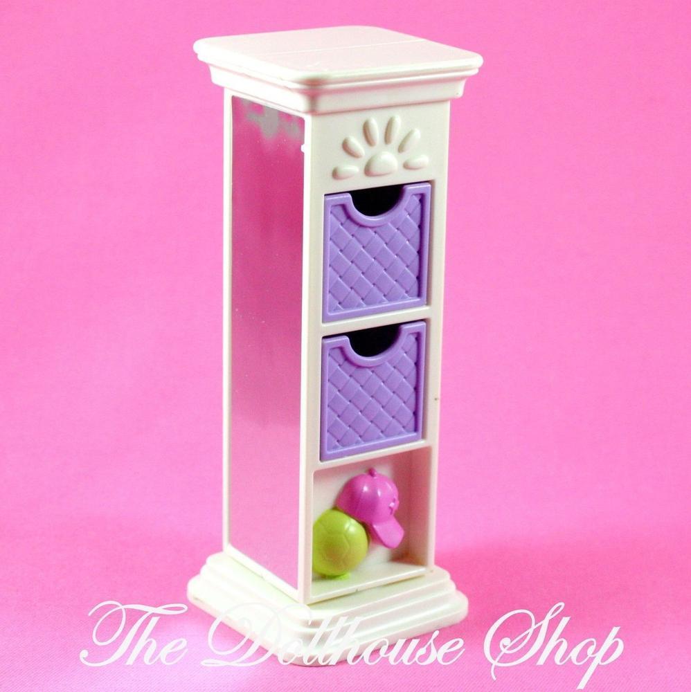 Fisher Price Loving Family Dollhouse Storage Cubes Bookshelf drawers mirror-Toys & Hobbies:Preschool Toys & Pretend Play:Fisher-Price:1963-Now:Dollhouses-Fisher-Price-Bedroom,Dollhouse,Fisher Price,Kids Bedroom,Loving Family,Used-Fisher Price Loving Family Dollhouse bookshelf with drawers, mirror, and cubbies for fun pretend play. Find it now at The Dollhouse Shop!-The Dollhouse Shop