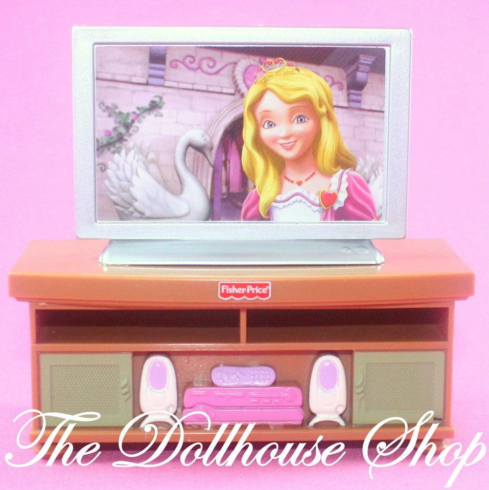 Fisher Price Loving Family Dollhouse TV Television Living Room-Toys & Hobbies:Preschool Toys & Pretend Play:Fisher-Price:1963-Now:Dollhouses-Fisher-Price-Dollhouse,Fisher Price,Living Room,Loving Family,television,Used-Fisher Price Loving Family Dollhouse TV with princess swan image, perfect for pretend play. Find it now at The Dollhouse Shop, safe for kids 3+.-The Dollhouse Shop