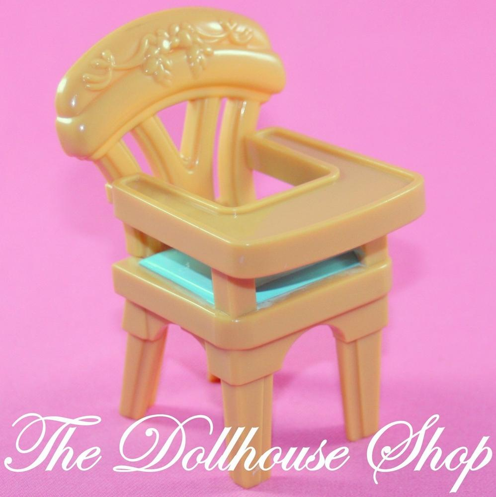 Fisher Price Loving Family Dollhouse Tan Dining Table High Chair Seat-Toys & Hobbies:Preschool Toys & Pretend Play:Fisher-Price:1963-Now:Dollhouses-Fisher-Price-Brown,Chairs,Dining Room,Dollhouse,Fisher Price,Kitchen,Loving Family,Nursery Room,Replacement Parts,Used-The Dollhouse Shop