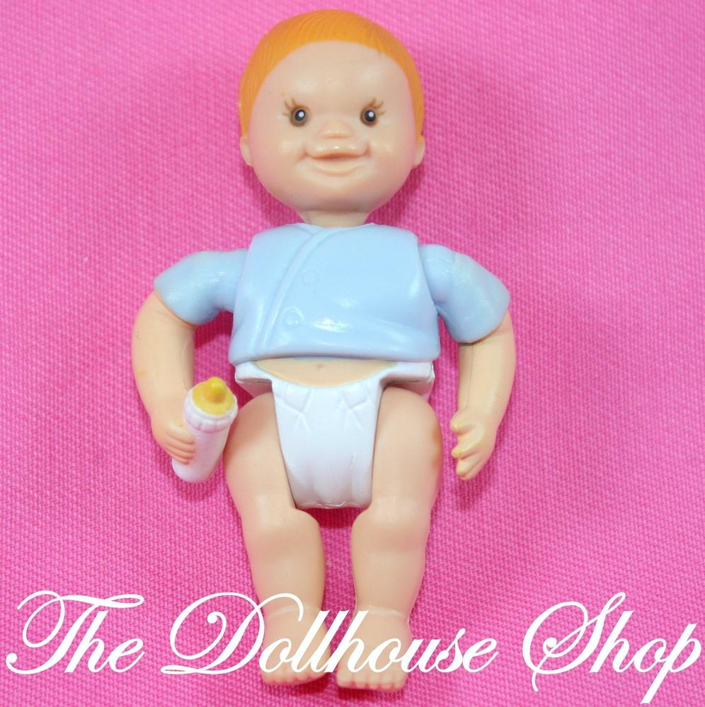 Fisher Price Loving Family Dollhouse Twin Time Blue Baby Boy Doll bottle-Toys & Hobbies:Preschool Toys & Pretend Play:Fisher-Price:1963-Now:Dollhouses-Fisher-Price-Baby,Blue,Boy Dolls,Dollhouse,Dolls,Fisher Price,Loving Family,Twins,Used-Fisher Price Loving Family Dollhouse Baby Boy doll accessories in blue top and white diaper with bottle. Gently used, pre-owned condition Doll height 2 3/4 inches or 7cm Poseable dollhouse doll for imaginative play Perfect for Fisher Price Loving family, Dream Dollhouse or 