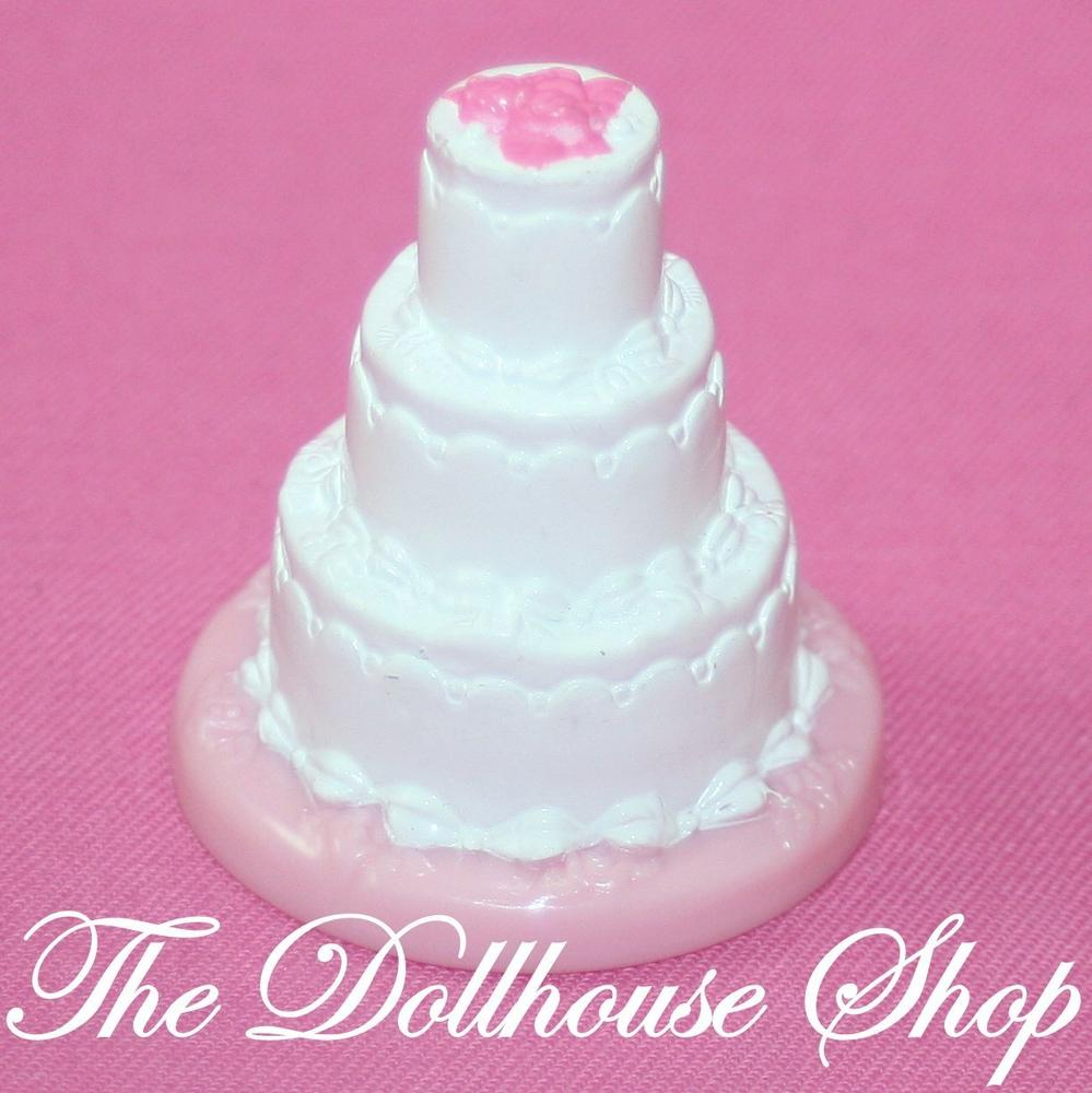 Fisher Price Loving Family Dollhouse White 3 Tier Wedding Cake Kitchen Food-Toys & Hobbies:Preschool Toys & Pretend Play:Fisher-Price:1963-Now:Dollhouses-Fisher-Price-Dollhouse,Fisher Price,Food Accessories,Loving Family,Used,Wedding Set,White-The Dollhouse Shop