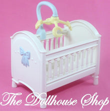 Fisher Price Loving Family Dollhouse White Baby Boy Nursery Crib blue mobile-Toys & Hobbies:Preschool Toys & Pretend Play:Fisher-Price:1963-Now:Dollhouses-Fisher-Price-Cribs & Cradles,Dollhouse,Fisher Price,Loving Family,Nursery Room,Used-Fisher Price Loving Family Dollhouse white crib with blue mobile fits 2-inch dolls. Perfect for playtime fun! Shop now at The Dollhouse Shop!-The Dollhouse Shop