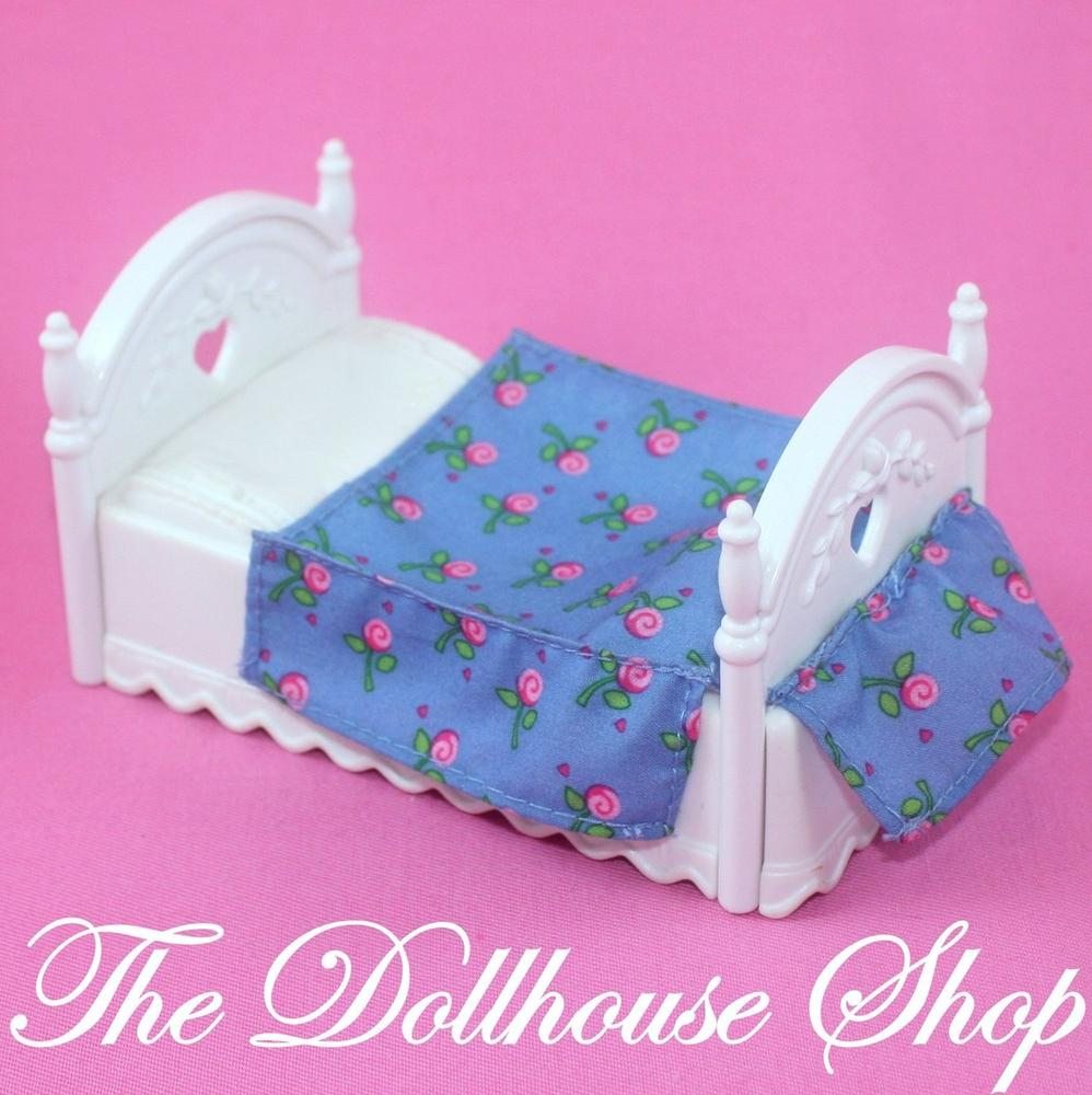 Fisher Price Loving Family Dollhouse White Floral Bouncy Boing Twin Bed Kids Bedroom-Toys & Hobbies:Preschool Toys & Pretend Play:Fisher-Price:1963-Now:Dollhouses-Fisher-Price-Bedroom,Dollhouse,Dream Dollhouse,Fisher Price,Kids Bedroom,Loving Family,Used-The Dollhouse Shop