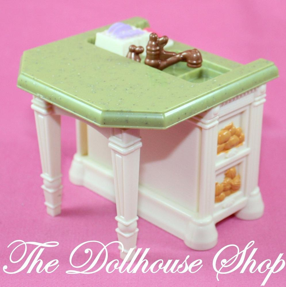Fisher Price Loving Family Dollhouse White Kitchen Sink Island Counter Table-Toys & Hobbies:Preschool Toys & Pretend Play:Fisher-Price:1963-Now:Dollhouses-Fisher-Price-Dollhouse,Fisher Price,Kitchen,Loving Family,Used-The Dollhouse Shop