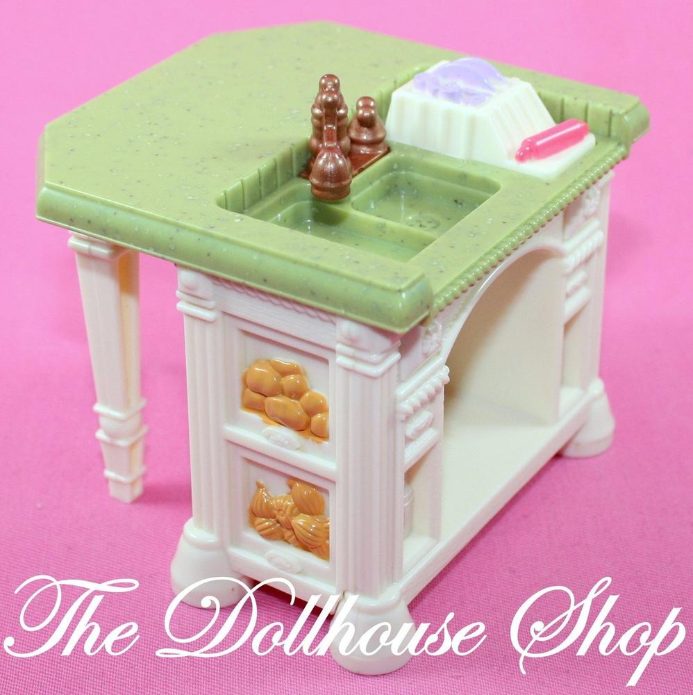 Fisher Price Loving Family Dollhouse White Kitchen Sink Island Counter Table-Toys & Hobbies:Preschool Toys & Pretend Play:Fisher-Price:1963-Now:Dollhouses-Fisher-Price-Dollhouse,Fisher Price,Kitchen,Loving Family,Used-The Dollhouse Shop