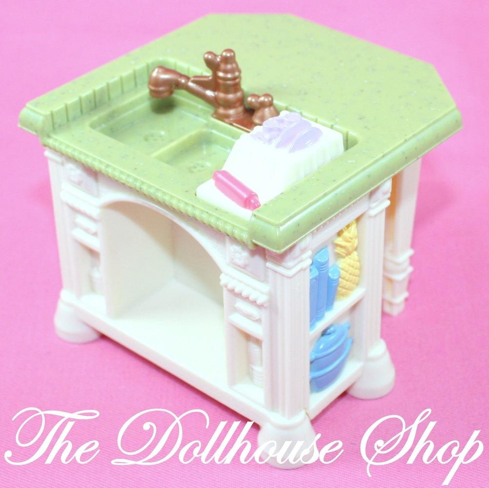 Fisher Price Loving Family Dollhouse White Kitchen Sink Island Counter Table-Toys & Hobbies:Preschool Toys & Pretend Play:Fisher-Price:1963-Now:Dollhouses-Fisher-Price-Dollhouse,Fisher Price,Kitchen,Loving Family,Used-The Dollhouse Shop