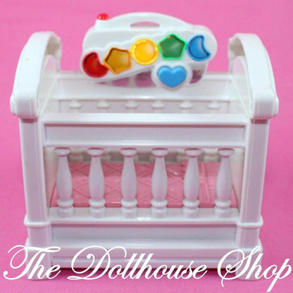 Fisher Price Loving Family Dollhouse White Musical Baby Doll Crib Light Nursery-Toys & Hobbies:Preschool Toys & Pretend Play:Fisher-Price:1963-Now:Dollhouses-Fisher-Price-Cribs & Cradles,Dollhouse,Fisher Price,Loving Family,Nursery Room,Used,White-Fisher Price Loving Family Musical Baby Doll Crib with lights and music for doll nurseries. Find this charming toy at The Dollhouse Shop today!-The Dollhouse Shop