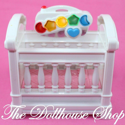 Fisher Price Loving Family Dollhouse White Musical Baby Doll Crib Light Nursery-Toys & Hobbies:Preschool Toys & Pretend Play:Fisher-Price:1963-Now:Dollhouses-Fisher-Price-Cribs & Cradles,Dollhouse,Fisher Price,Loving Family,Nursery Room,Used,White-The Dollhouse Shop