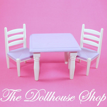 Fisher Price Loving Family Dollhouse White Purple Dining Table 2 chairs kitchen-Toys & Hobbies:Preschool Toys & Pretend Play:Fisher-Price:1963-Now:Dollhouses-The Dollhouse Shop-Dining Room,Dollhouse,Fisher Price,Kitchen,Loving Family,Tables,Used-The Dollhouse Shop