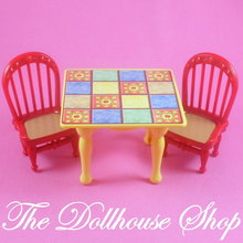 Fisher Price Loving Family Dollhouse Yellow Dining Room Table Red Chairs-Toys & Hobbies:Preschool Toys & Pretend Play:Fisher-Price:1963-Now:Dollhouses-Fisher-Price-Dining Room,Dollhouse,Fisher Price,Loving Family,Tables,Used-The Dollhouse Shop