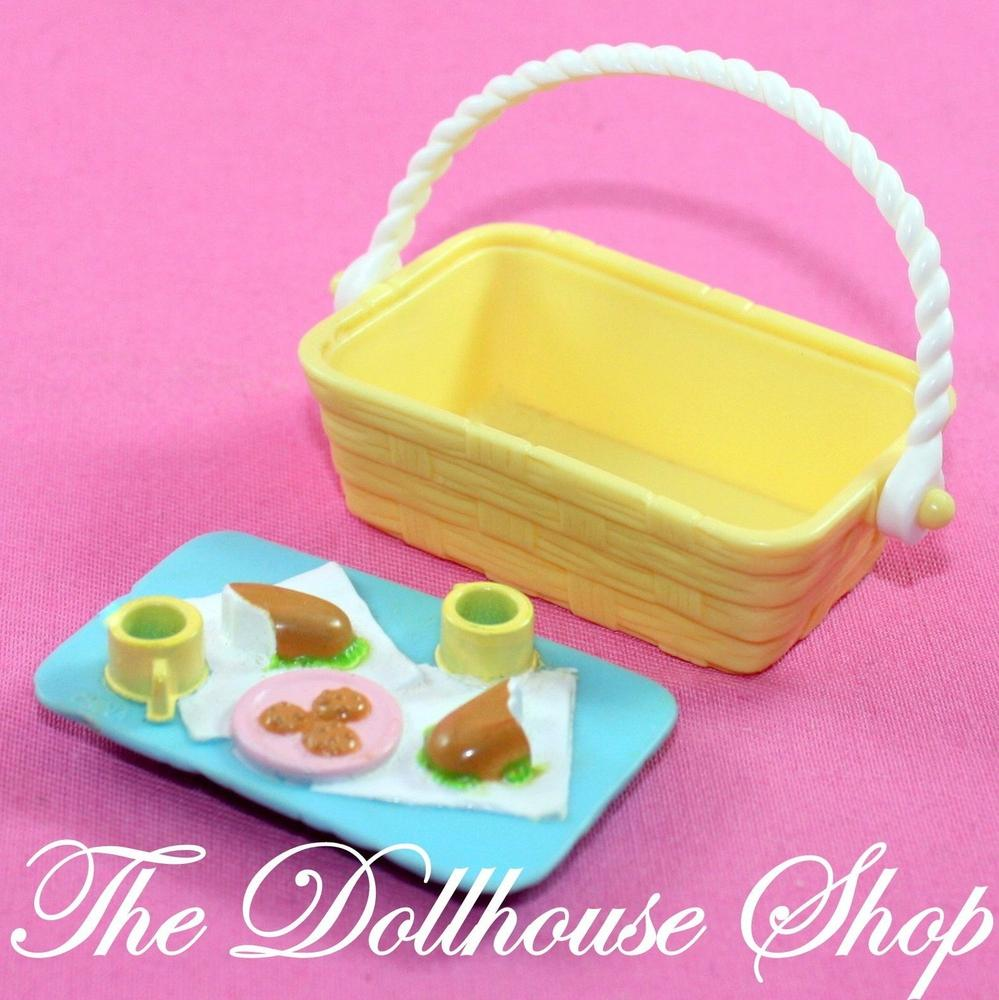 Fisher Price Loving Family Dollhouse Yellow Picnic Basket Set Doll Food Kitchen-Toys & Hobbies:Preschool Toys & Pretend Play:Fisher-Price:1963-Now:Dollhouses-Fisher-Price-Backyard Fun,Dollhouse,Fisher Price,Food Accessories,Hideaway Hollow,Kitchen,Loving Family,Used-The Dollhouse Shop