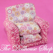 Fisher Price Loving Family Dollhouse kids bedroom pink single fold out armchair sofa-Toys & Hobbies:Preschool Toys & Pretend Play:Fisher-Price:1963-Now:Dollhouses-Fisher-Price-Chairs,Dollhouse,Fisher Price,Living Room,Loving Family,Pink,Used-The Dollhouse Shop