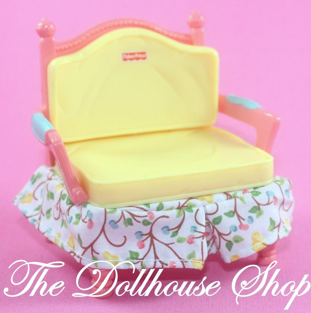 Fisher Price Loving Family Dollhouse yellow single sofa accent chair living room-Toys & Hobbies:Preschool Toys & Pretend Play:Fisher-Price:1963-Now:Dollhouses-Fisher-Price-Chairs,Dollhouse,Fisher Price,Grand Mansion,Living Room,Loving Family,Used,Yellow-The Dollhouse Shop