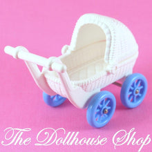 Fisher Price Loving Family Dream Doll house White Baby Pram Stroller Carriage-Toys & Hobbies:Preschool Toys & Pretend Play:Fisher-Price:1963-Now:Dollhouses-Fisher-Price-Dollhouse,Dream Dollhouse,Fisher Price,Loving Family,Nursery Room,Used-Fisher Price Loving Family Dream Dollhouse blue wicker pram fits baby dolls perfectly! Find this rare stroller at The Dollhouse Shop today!-The Dollhouse Shop