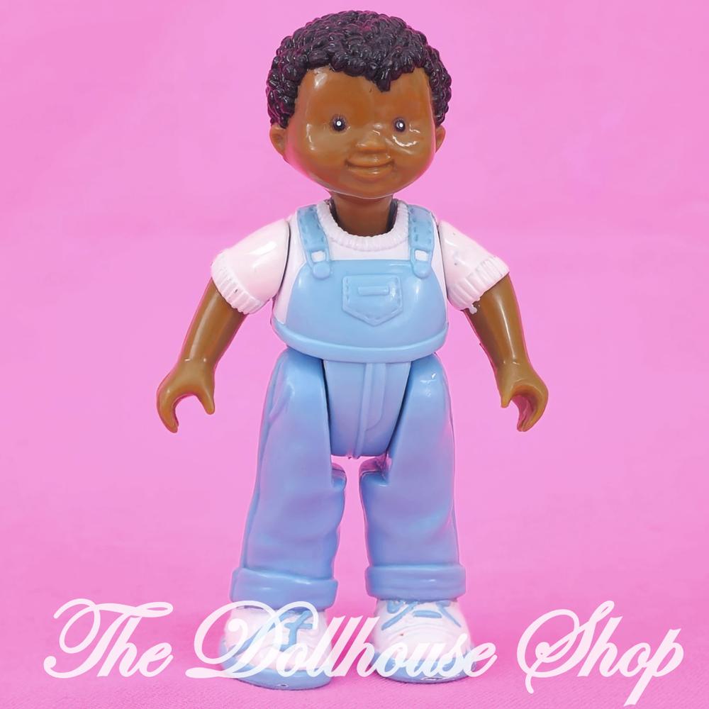 Fisher-Price Loving Family Dream Dollhouse African American Boy Doll Blue-Toys & Hobbies:Preschool Toys & Pretend Play:Fisher-Price:1963-Now:Dollhouses-Fisher-Price-African American,Blue,Boy Dolls,Dollhouse,Dolls,Dream Dollhouse,Fisher Price,Loving Family,Rare,Used-Fisher-Price Loving Family Dream Dollhouse African American Boy Doll in blue overalls, perfect for play or collection. Find it now at The Dollhouse Shop!-The Dollhouse Shop