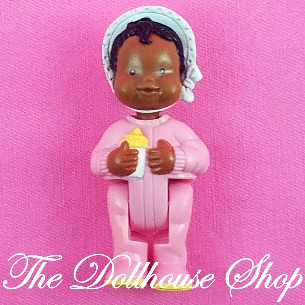 Fisher Price Loving Family Dream Dollhouse African American Pink Baby Girl Doll-Toys & Hobbies:Preschool Toys & Pretend Play:Fisher-Price:1963-Now:Dollhouses-Fisher-Price-African American,Baby,Brown Hair,Dollhouse,Dolls,Dream Dollhouse,Girl Dolls,Loving Family,Nursery Room,Pink,Used-Rare Fisher Price Loving Family Dream African American baby doll with bottle, 2 3/4" tall, perfect for dollhouses. Find it now at The Dollhouse Shop!-The Dollhouse Shop