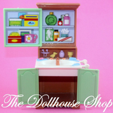 Fisher Price Loving Family Dream Dollhouse Bathroom Vanity Sink with Cabinet-Toys & Hobbies:Preschool Toys & Pretend Play:Fisher-Price:1963-Now:Dollhouses-Fisher-Price-Bathroom,Brown,Dollhouse,Fisher Price,Green,Loving Family,Twin Time,Used-The Dollhouse Shop