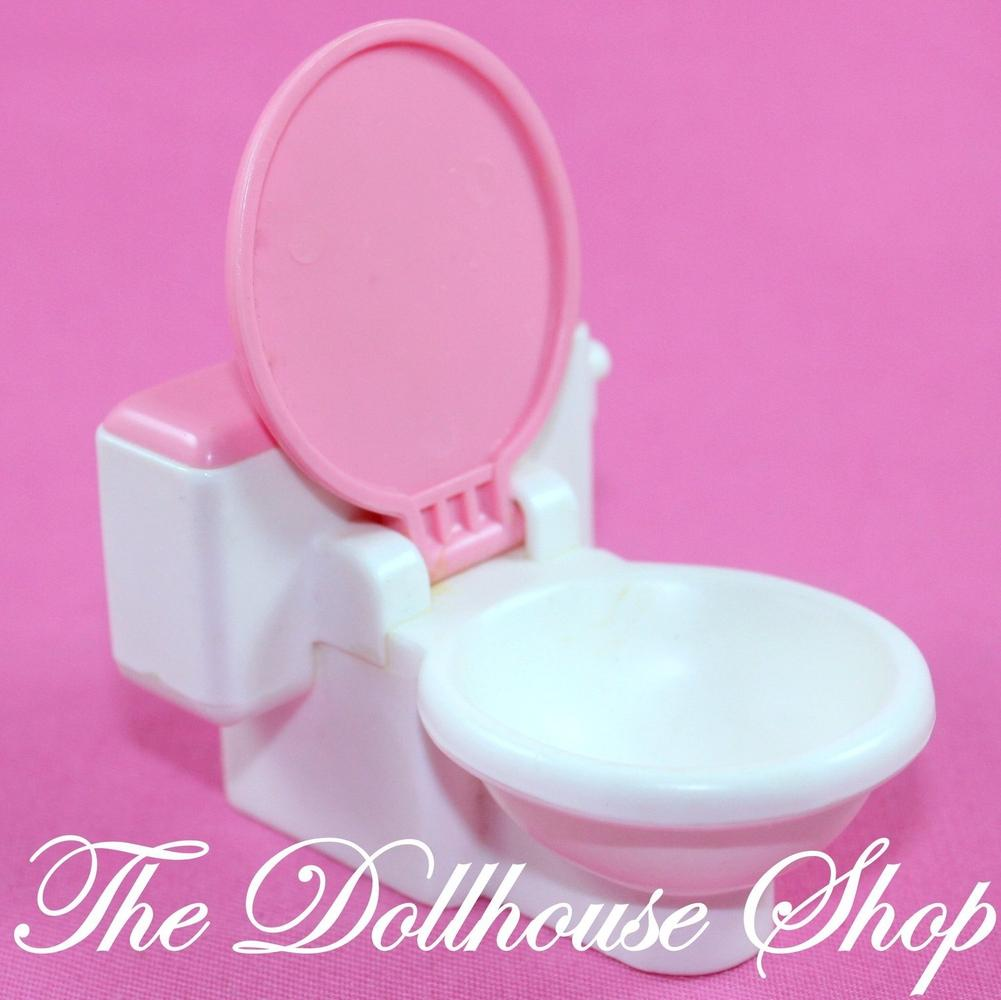 Fisher Price Loving Family Dream Dollhouse Bathroom White Toilet Pink Lid-Toys & Hobbies:Preschool Toys & Pretend Play:Fisher-Price:1963-Now:Dollhouses-Fisher-Price-Bathroom,Dollhouse,Dream Dollhouse,Fisher Price,Loving Family,Used-The Dollhouse Shop
