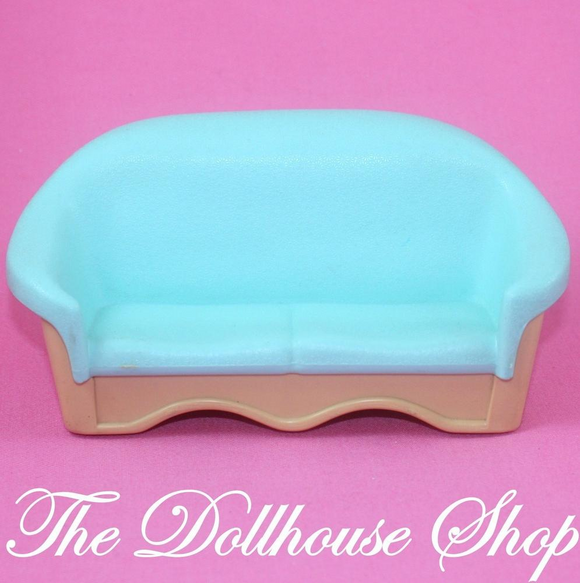 Fisher Price Loving Family Dream Dollhouse Blue Aqua Sofa Seat-Toys & Hobbies:Preschool Toys & Pretend Play:Fisher-Price:1963-Now:Dollhouses-Fisher-Price-Blue,Chairs,Dollhouse,Dream Dollhouse,Fisher Price,Living Room,Loving Family,Used-The Dollhouse Shop