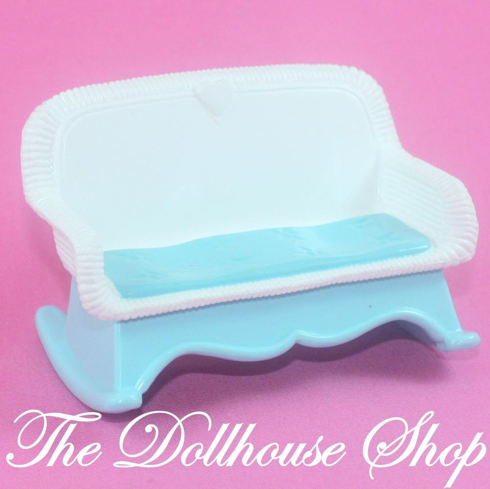 Fisher Price Loving Family Dream Dollhouse Blue White Double Rocking Porch Chair-Toys & Hobbies:Preschool Toys & Pretend Play:Fisher-Price:1963-Now:Dollhouses-Fisher-Price-Blue,Chairs,Dollhouse,Dream Dollhouse,Fisher Price,Living Room,Loving Family,Outdoor Furniture,Used,White-The Dollhouse Shop