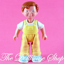 Fisher Price Loving Family Dream Dollhouse Brunette Boy Doll Yellow Overalls-Toys & Hobbies:Preschool Toys & Pretend Play:Fisher-Price:1963-Now:Dollhouses-Fisher-Price-Boy Dolls,Brown Hair,Dollhouse,Dolls,Dream Dollhouse,Fisher Price,Loving Family,Used,Yellow-The Dollhouse Shop