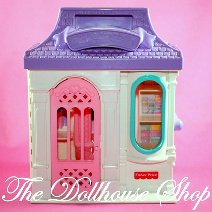Fisher Price Loving Family Dream Dollhouse Dolls Dress Shop Purple Roof Store-Toys & Hobbies:Preschool Toys & Pretend Play:Fisher-Price:1963-Now:Dollhouses-Fisher-Price-Doll Dress Ups,Dollhouse,Dream Dollhouse,Dress Shop and Pet Shop Set,Fisher Price,Loving Family,Used-The Dollhouse Shop