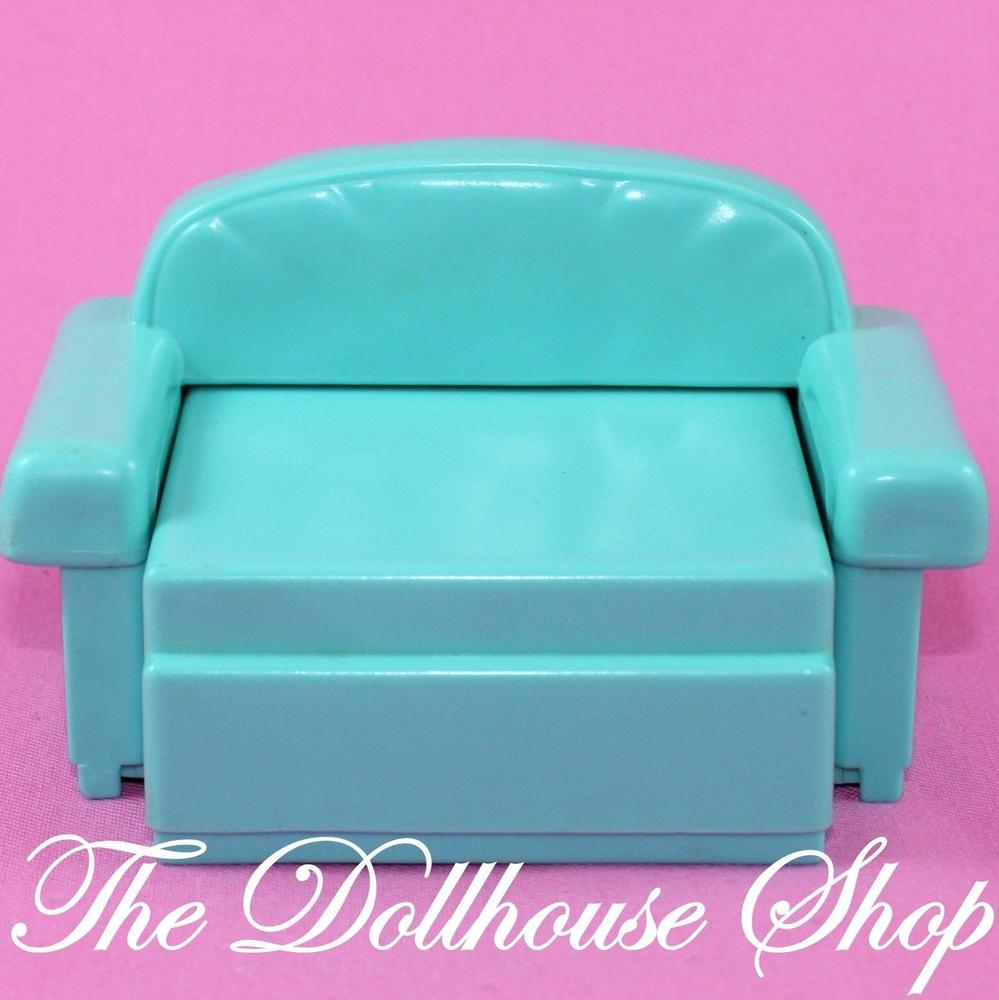 Fisher Price Loving Family Dream Dollhouse Green Doll Sofa Bed Couch Living Room-Toys & Hobbies:Preschool Toys & Pretend Play:Fisher-Price:1963-Now:Dollhouses-Fisher-Price-Dollhouse,Fisher Price,Living Room,Loving Family,Used-The Dollhouse Shop