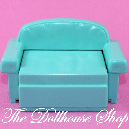 Fisher Price Loving Family Dream Dollhouse Green Doll Sofa Bed Couch Living Room-Toys & Hobbies:Preschool Toys & Pretend Play:Fisher-Price:1963-Now:Dollhouses-Fisher-Price-Dollhouse,Fisher Price,Living Room,Loving Family,Used-The Dollhouse Shop