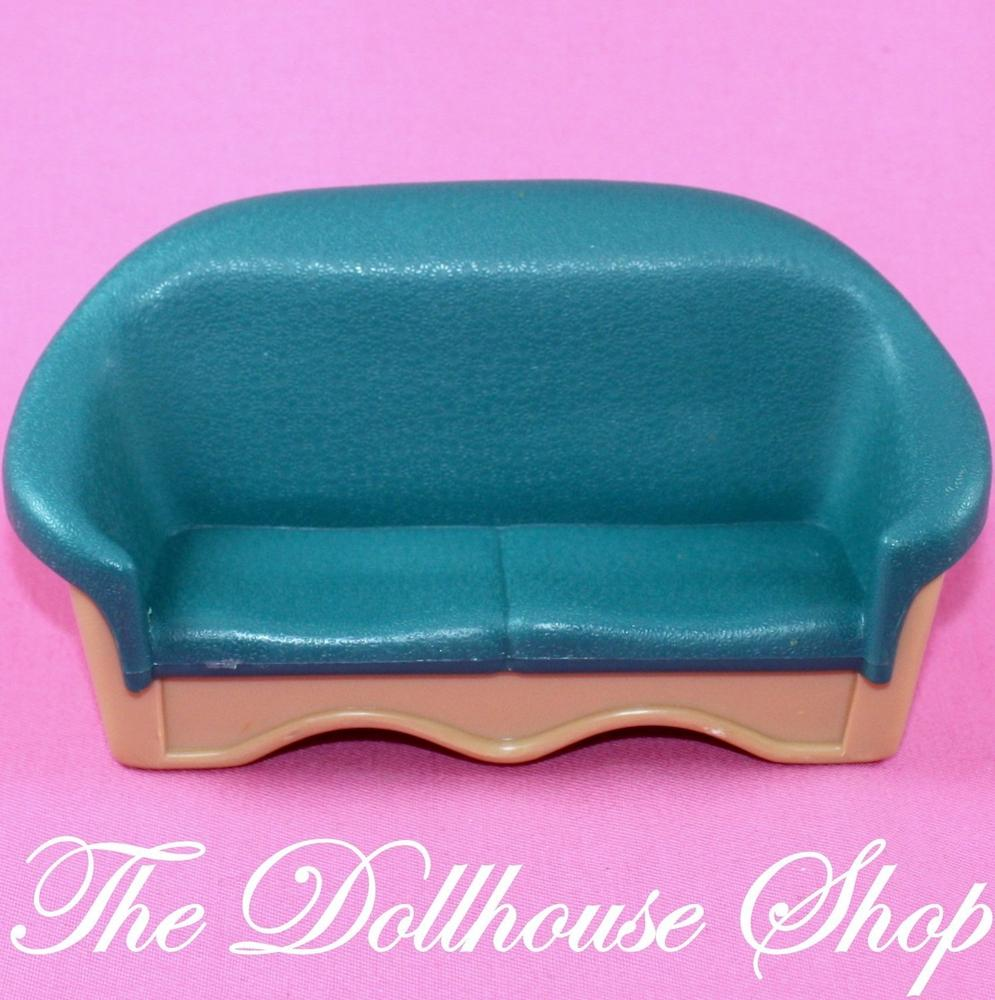 Fisher Price Loving Family Dream Dollhouse Green Sofa Seat Loveseat-Toys & Hobbies:Preschool Toys & Pretend Play:Fisher-Price:1963-Now:Dollhouses-Fisher-Price-Chairs,Dollhouse,Dream Dollhouse,Fisher Price,Green,Living Room,Loving Family,Used-The Dollhouse Shop