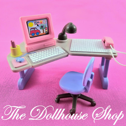 Fisher Price Loving Family Dream Dollhouse Home Office Desk-Toys & Hobbies:Preschool Toys & Pretend Play:Fisher-Price:1963-Now:Dollhouses-Fisher-Price-Dollhouse,Dream Dollhouse,Fisher Price,Loving Family,Office,Used-1997 Fisher Price Loving Family Dream Dollhouse Home Office set. Complete office with desk, computer, phone, chair, lamp, briefcase, notebooks and plant. Computer screen flips for two different images Figures not included. Perfect for Fisher Price Loving family Dream Dollhouse or Playskool Dollh