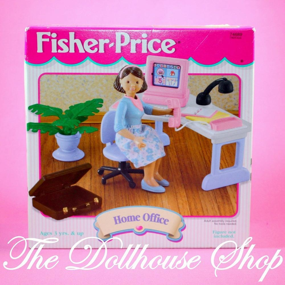 Fisher Price Loving Family Dream Dollhouse Home Office Desk-Toys & Hobbies:Preschool Toys & Pretend Play:Fisher-Price:1963-Now:Dollhouses-Fisher-Price-Dollhouse,Dream Dollhouse,Fisher Price,Loving Family,New,New Boxed Sets,Office-New 1997 Fisher Price Loving Family Dream Dollhouse Home Office set. Complete office with desk, computer, phone, chair, lamp, briefcase, notebooks and plant. Computer screen flips for two different images Figures not included. Perfect for Fisher Price Loving family Dream Dollhouse 