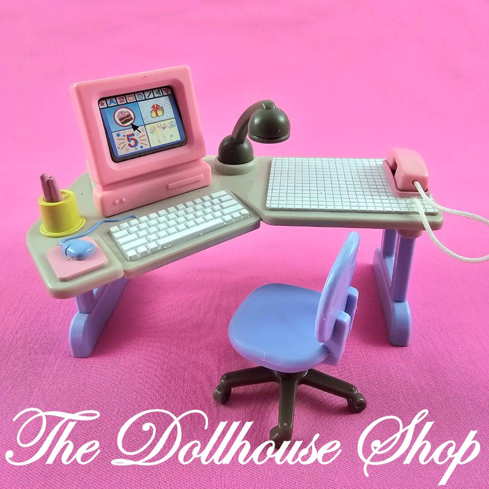 Fisher Price Loving Family Dream Dollhouse Home Office Desk-Toys & Hobbies:Preschool Toys & Pretend Play:Fisher-Price:1963-Now:Dollhouses-Fisher-Price-Dollhouse,Dream Dollhouse,Fisher Price,Loving Family,Office,Used-1997 Fisher Price Loving Family Dream Dollhouse Home Office set. Complete office with desk, computer, phone, chair, lamp, briefcase, notebooks and plant. Computer screen flips for two different images Figures not included. Perfect for Fisher Price Loving family Dream Dollhouse or Playskool Dollh