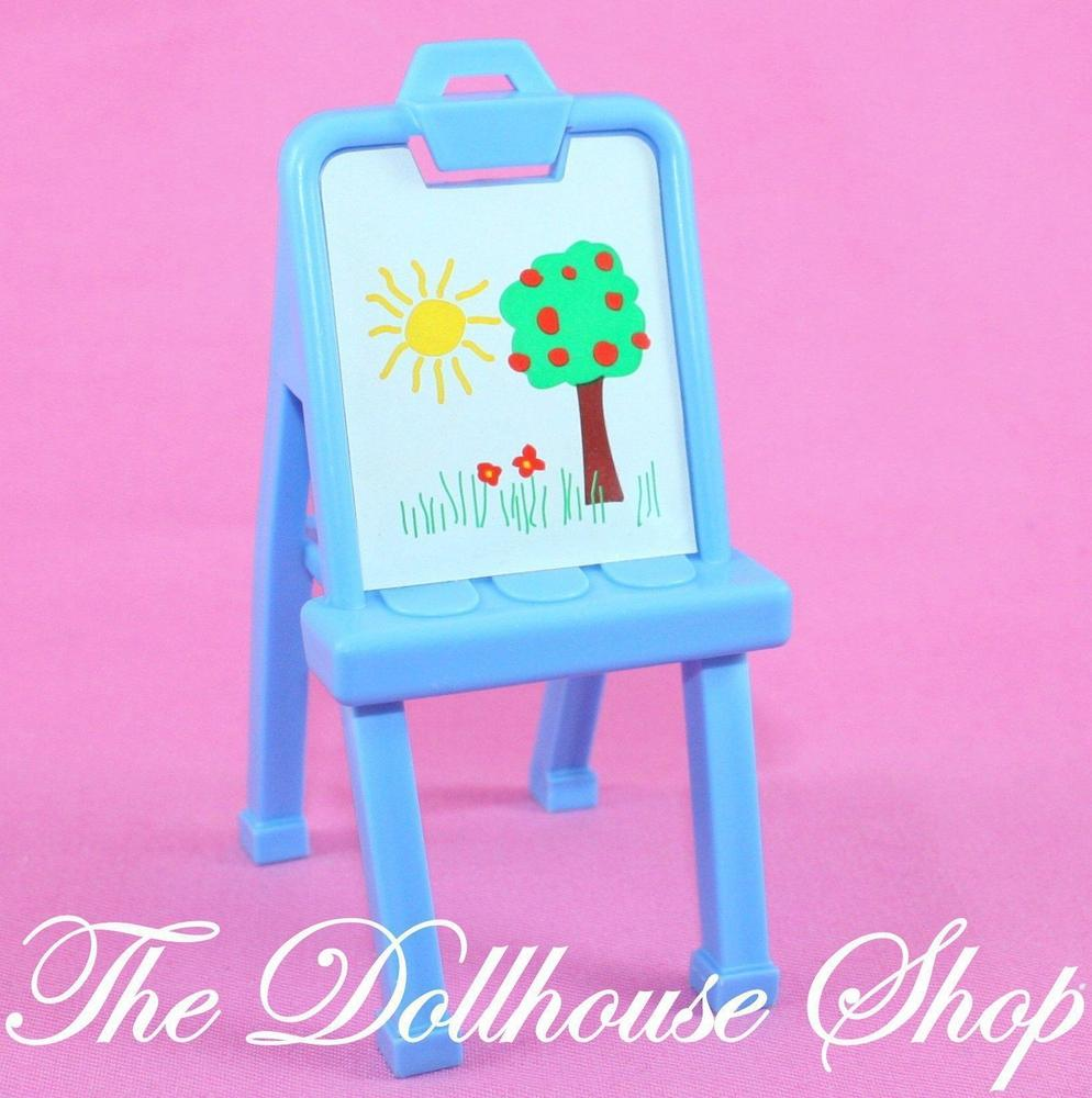 Fisher Price Loving Family Dream Dollhouse Kids Playroom Blue Easel Art Stand-Toys & Hobbies:Preschool Toys & Pretend Play:Fisher-Price:1963-Now:Dollhouses-Fisher-Price-Dollhouse,Dream Dollhouse,Fisher Price,Kids Bedroom,Loving Family,Playroom,Used-The Dollhouse Shop