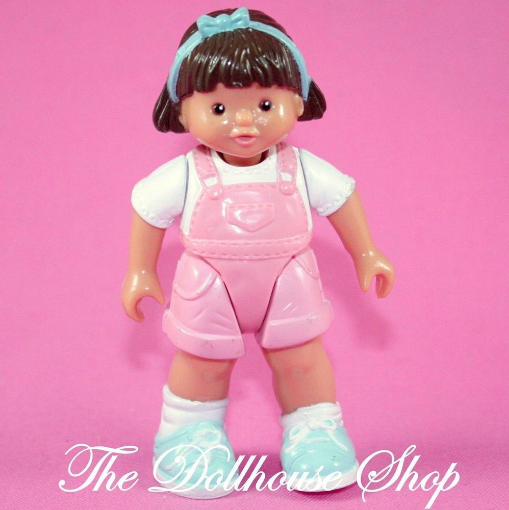 Fisher Price Loving Family Dream Dollhouse Pink Hispanic Girl Sister Doll-Toys & Hobbies:Preschool Toys & Pretend Play:Fisher-Price:1963-Now:Dollhouses-Fisher-Price-Brown Hair,Dollhouse,Dolls,Dream Dollhouse,Fisher Price,Girl Dolls,Hispanic,Loving Family,Pink,Used-Fisher Price Loving Family Dream Dollhouse brunette girl doll with pink coveralls, perfect for creative play. Find her now at The Dollhouse Shop!-The Dollhouse Shop