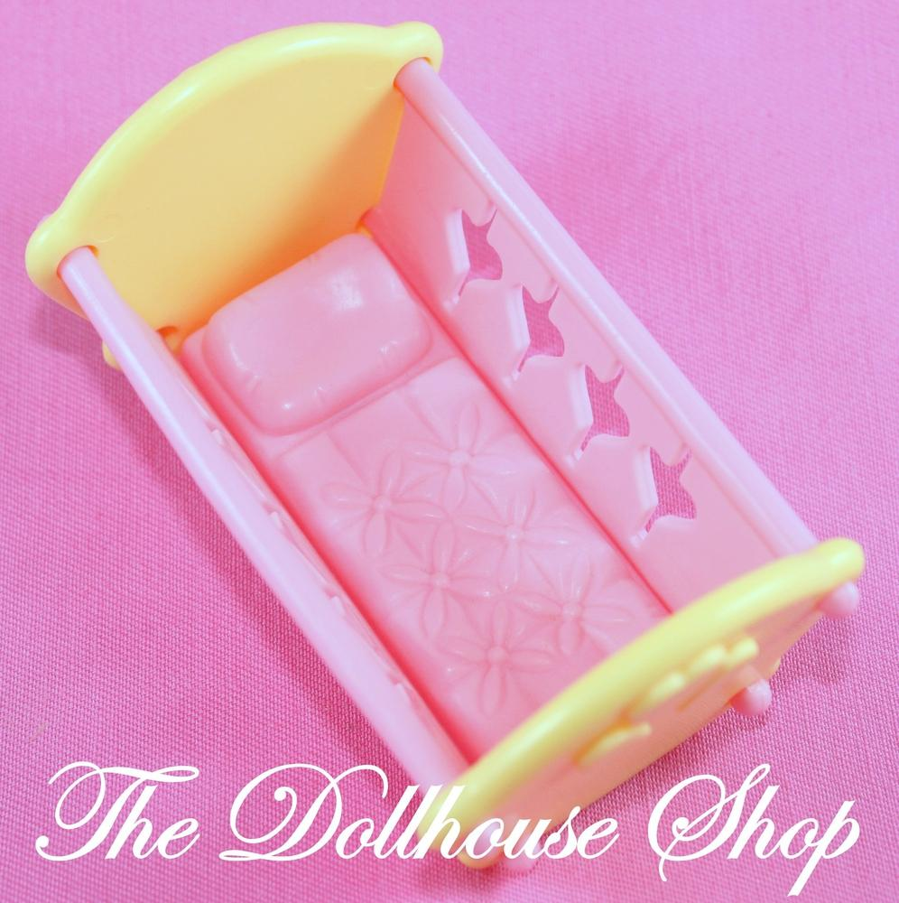 Fisher Price Loving Family Dream Dollhouse Pink Yellow Baby Doll Crib Cradle-Toys & Hobbies:Preschool Toys & Pretend Play:Fisher-Price:1963-Now:Dollhouses-Fisher-Price-Cribs & Cradles,Dollhouse,Dream Dollhouse,Fisher Price,Loving Family,Nursery Room,Used-The Dollhouse Shop