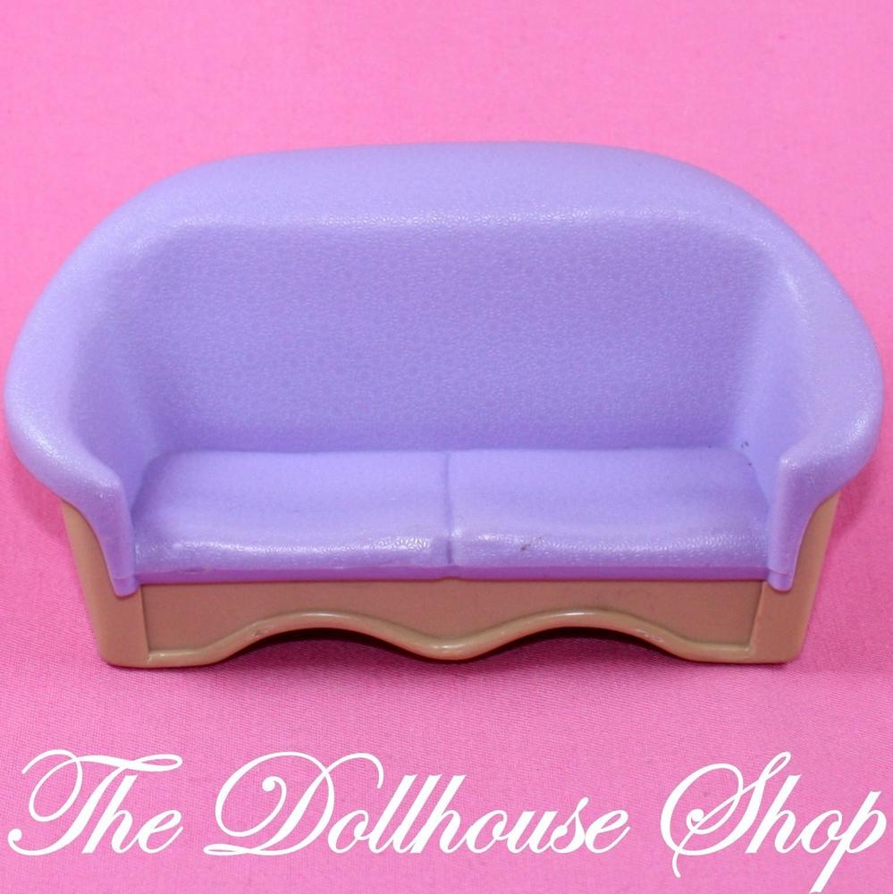 Fisher Price Loving Family Dream Dollhouse Purple Sofa Couch Loveseat-Toys & Hobbies:Preschool Toys & Pretend Play:Fisher-Price:1963-Now:Dollhouses-Fisher-Price-Chairs,Dollhouse,Dream Dollhouse,Fisher Price,Living Room,Loving Family,Used-The Dollhouse Shop