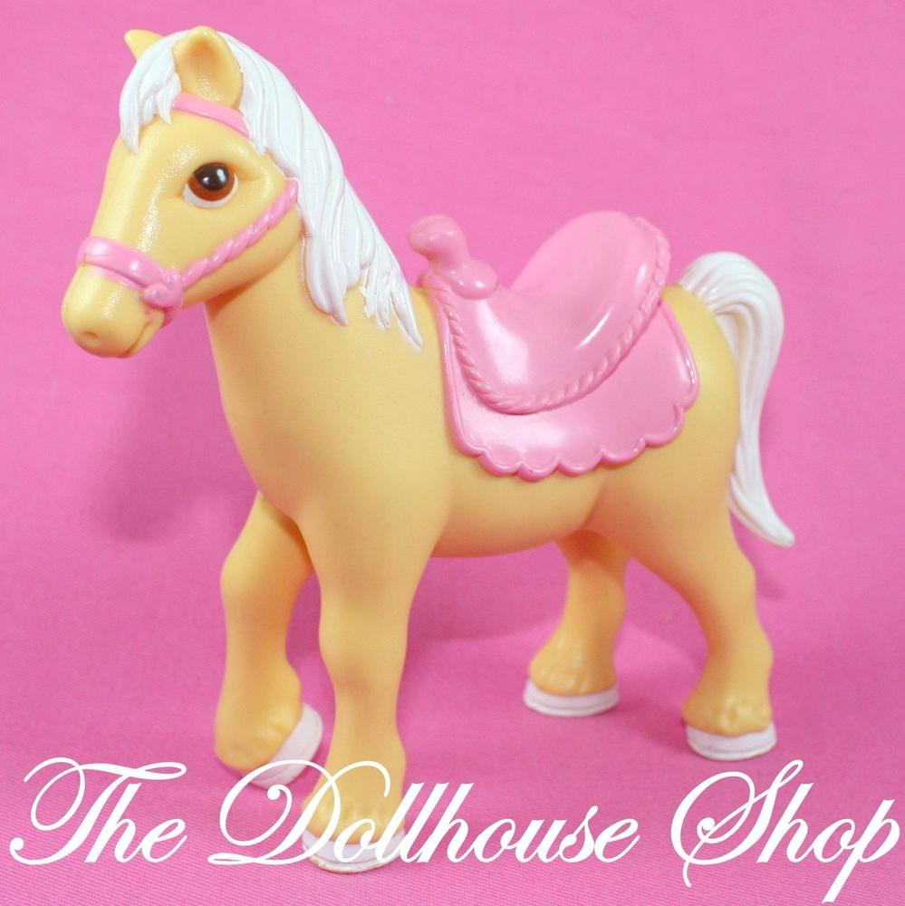 Fisher Price Loving Family Dream Dollhouse Stable Pink Saddle Tan Horse Pony-Toys & Hobbies:Preschool Toys & Pretend Play:Fisher-Price:1963-Now:Dollhouses-Fisher-Price-Dollhouse,Dream Dollhouse,Fisher Price,Horses & Stables,Loving Family,Used-The Dollhouse Shop