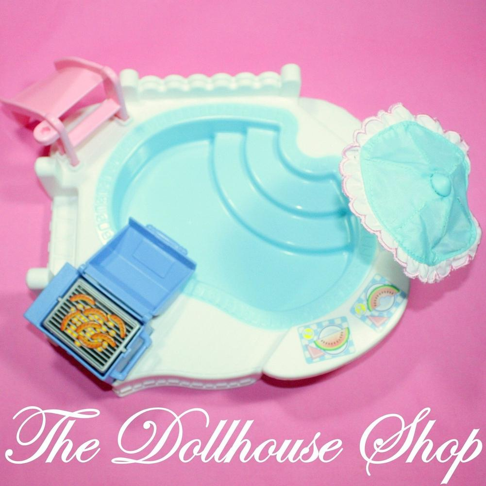 Fisher Price Loving Family Dream Dollhouse Swimming Pool Grill Umbrella Slide-Toys & Hobbies:Preschool Toys & Pretend Play:Fisher-Price:1963-Now:Dollhouses-Fisher-Price-Backyard Fun,Dollhouse,Dream Dollhouse,Fisher Price,Loving Family,Outdoor Furniture,Swimming Pool Sets,Used-The Dollhouse Shop