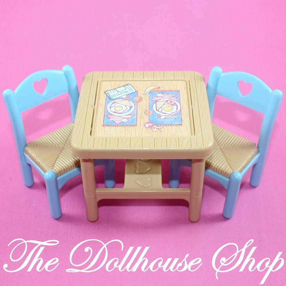 Fisher Price Loving Family Dream Dollhouse Tan Flip Table with 2 Blue Chairs-Toys & Hobbies:Preschool Toys & Pretend Play:Fisher-Price:1963-Now:Dollhouses-Fisher-Price-1993,Chairs,Dining Room,Dollhouse,Dream Dollhouse,Fisher Price,kitchen,Loving Family,Tables,Used-The Dollhouse Shop