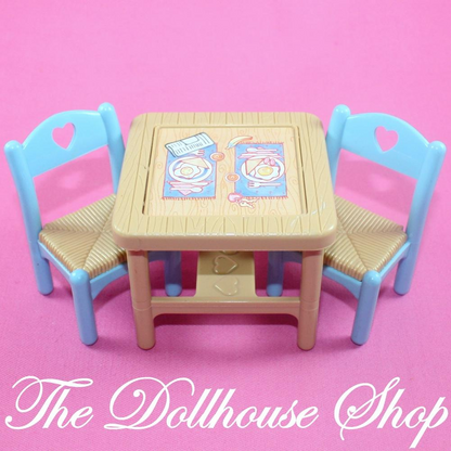 Fisher Price Loving Family Dream Dollhouse Tan Flip Table with 2 Blue Chairs-Toys & Hobbies:Preschool Toys & Pretend Play:Fisher-Price:1963-Now:Dollhouses-Fisher-Price-1993,Chairs,Dining Room,Dollhouse,Dream Dollhouse,Fisher Price,kitchen,Loving Family,Tables,Used-The Dollhouse Shop