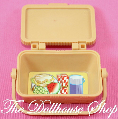 Fisher Price Loving Family Dream Dollhouse Tan Picnic Basket W/ Lid Food Kitchen-Toys & Hobbies:Preschool Toys & Pretend Play:Fisher-Price:1963-Now:Dollhouses-Fisher-Price-Dollhouse,Dream Dollhouse,Fisher Price,Food Accessories,Kitchen,Loving Family,Used-The Dollhouse Shop
